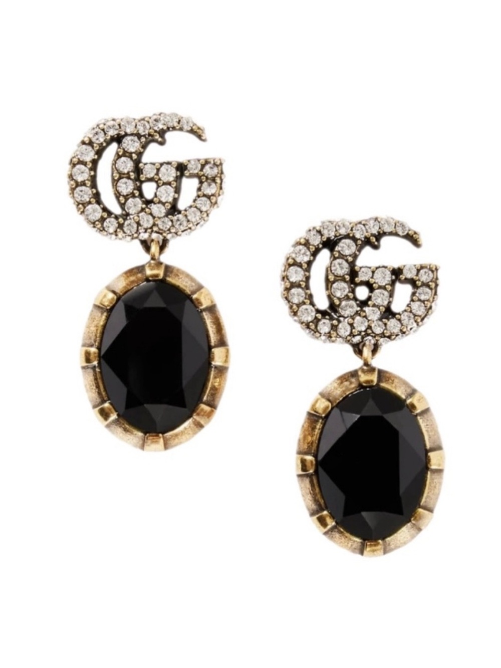 GUCCI GG logo crystal drop earrings